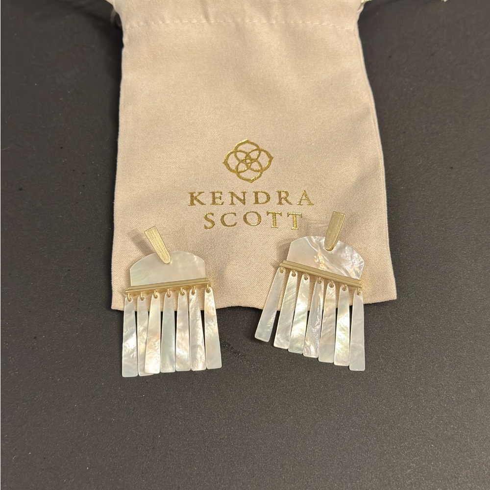 Kendra Scott Layne Statement Gold and White Fringe Earrings